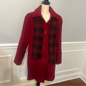 East 5th Wool Blend Coat Women’s Size X-Large Burgundy Red Plaid Scarf Pockets